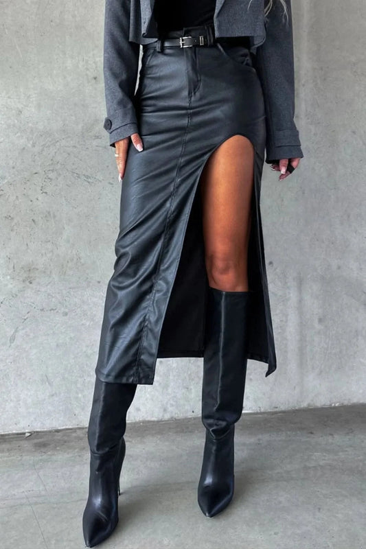 Trendsi Black / S Slit Midi Skirt with Pockets