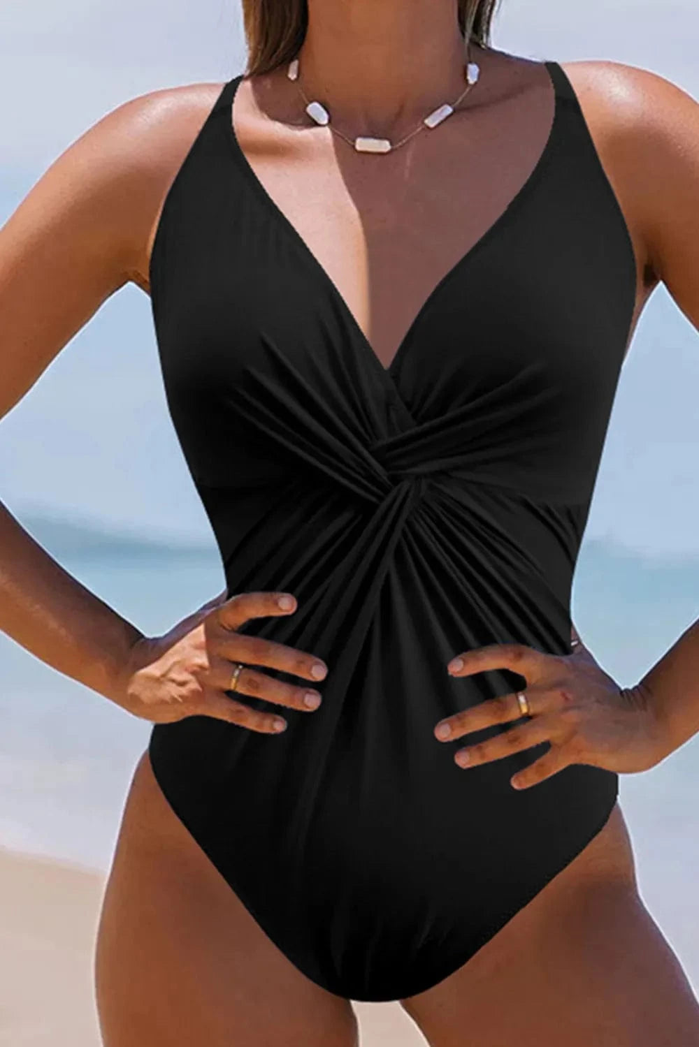Trendsi Black / S Twisted Crisscross V-Neck One-Piece Swimwear