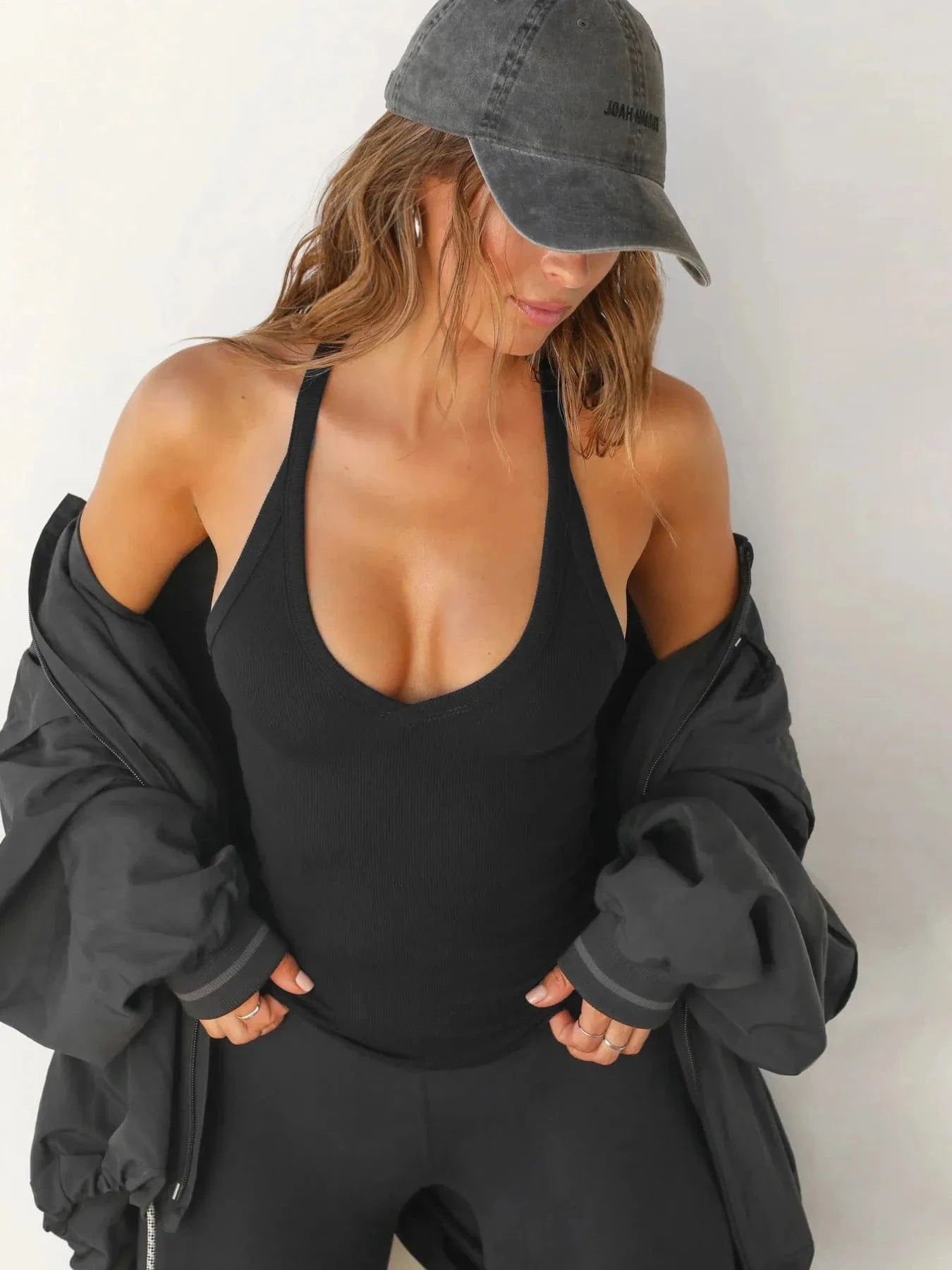 Trendsi Black / XS Ribbed V-Neck Halter Tank Top
