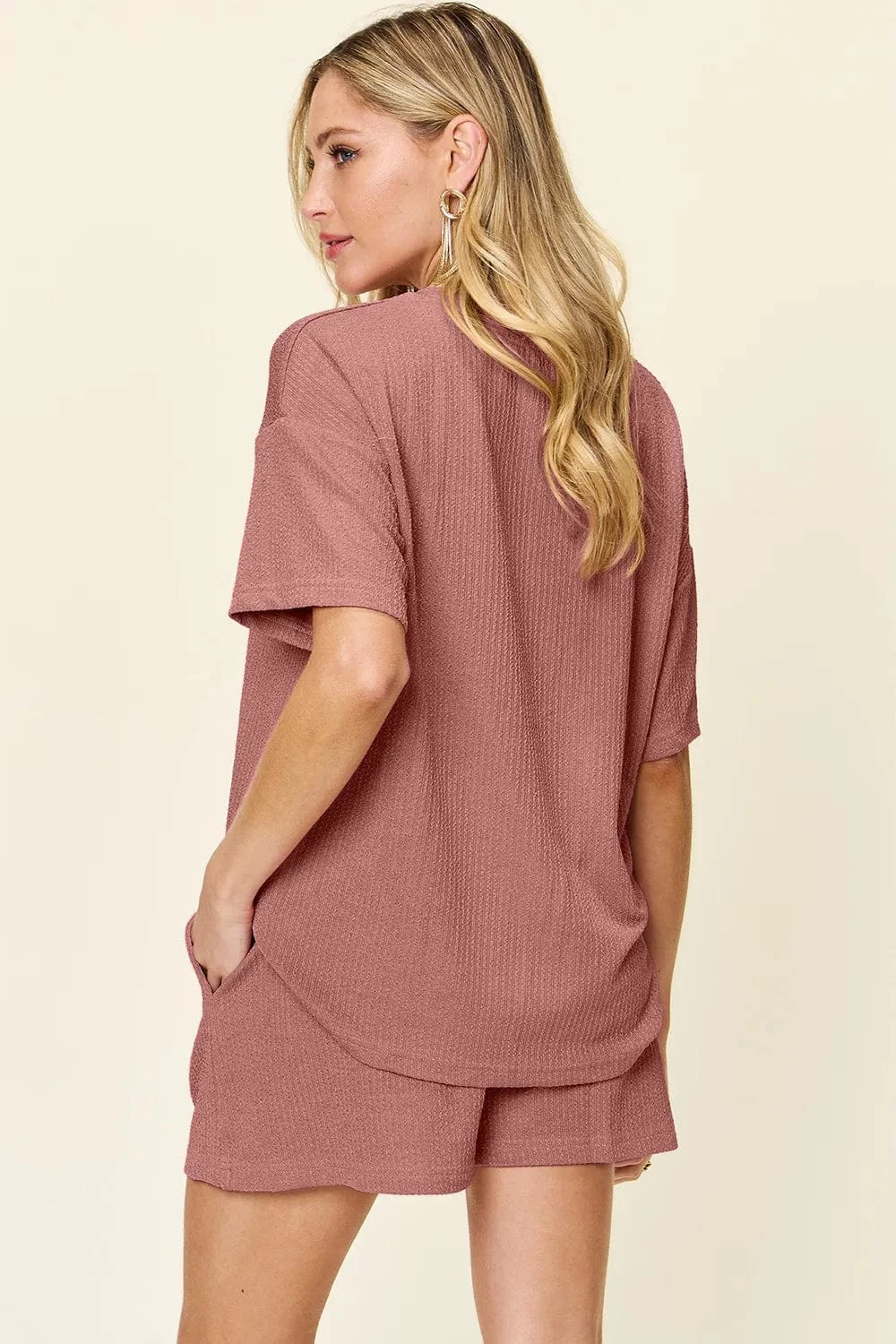 Trendsi Blazer&Shorts Double Take Full Size Round Neck Short Sleeve T-Shirt and Shorts Set