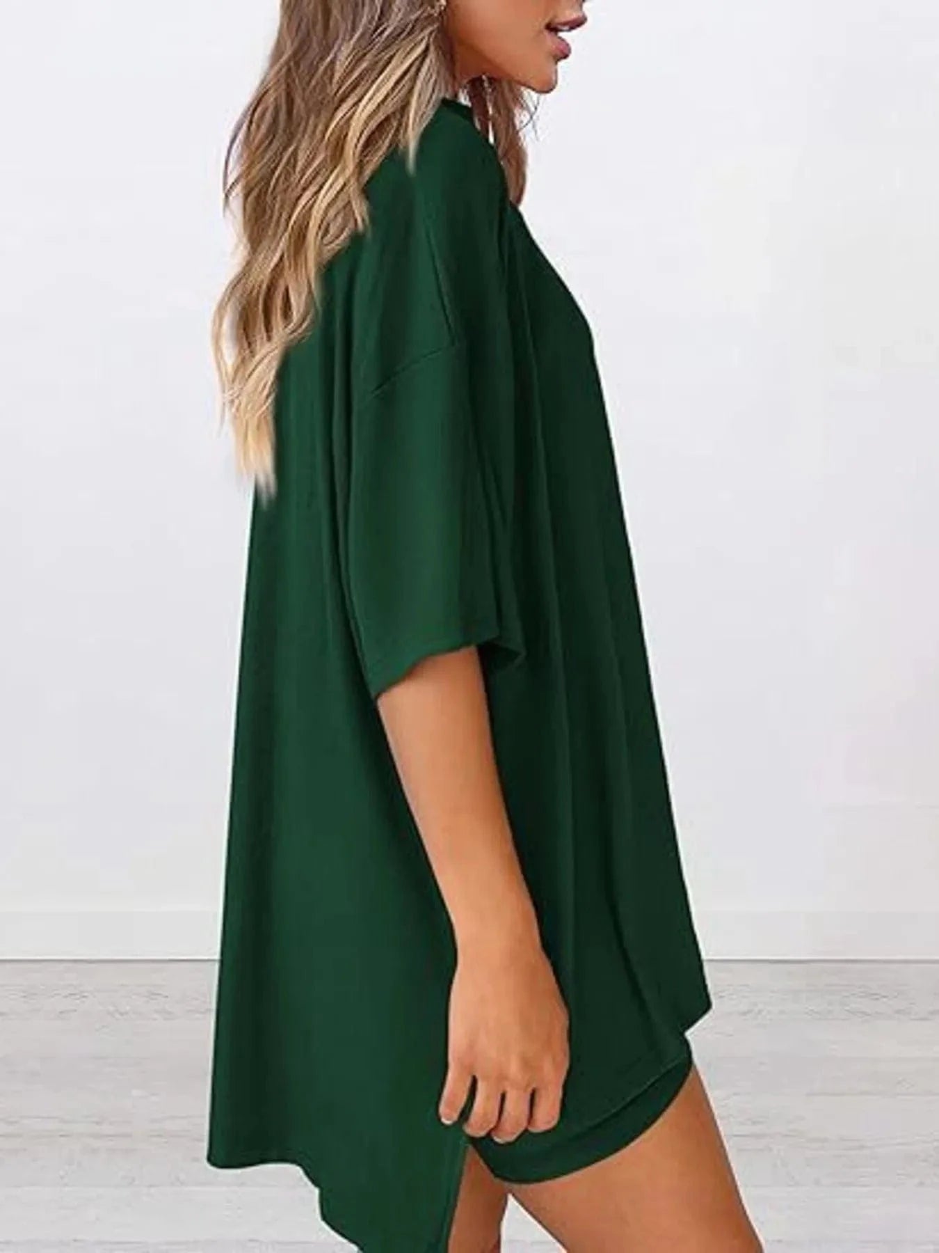 Trendsi Blazer&Shorts Full Size Oversized Round Neck Top and Shorts Set Plus Size