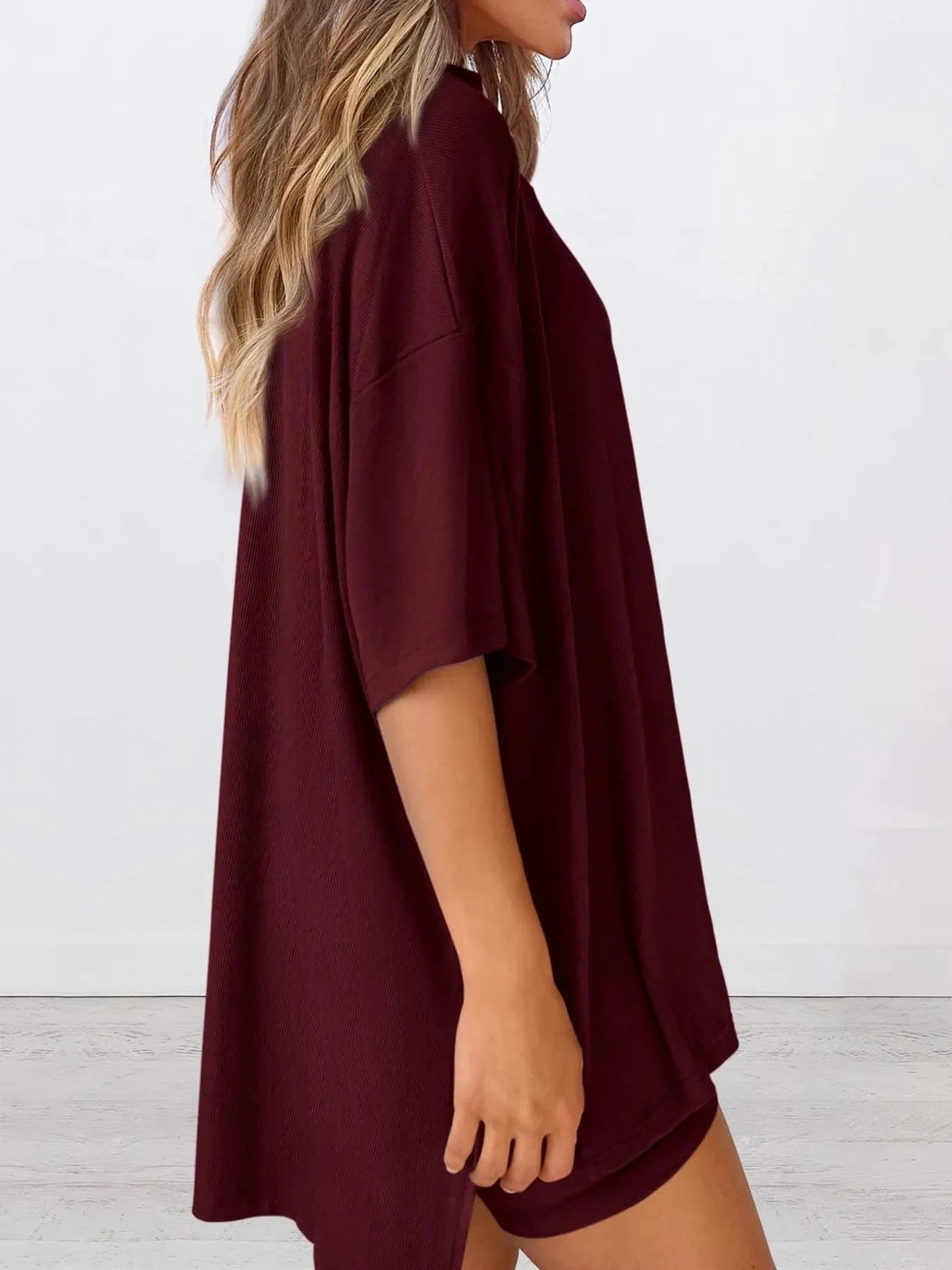 Trendsi Blazer&Shorts Full Size Oversized Round Neck Top and Shorts Set Plus Size