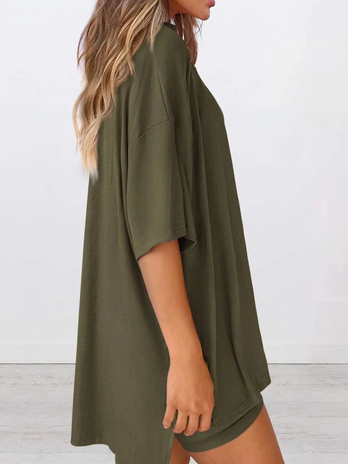 Trendsi Blazer&Shorts Full Size Oversized Round Neck Top and Shorts Set Plus Size