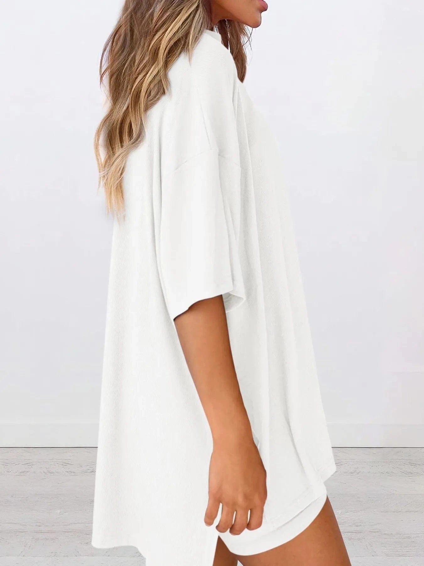Trendsi Blazer&Shorts Full Size Oversized Round Neck Top and Shorts Set Plus Size