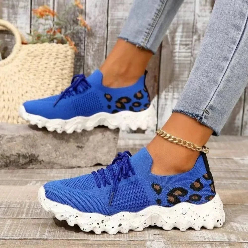 Trendsi Blue / 36(US5) Leopard Mesh Round Toe Athletic