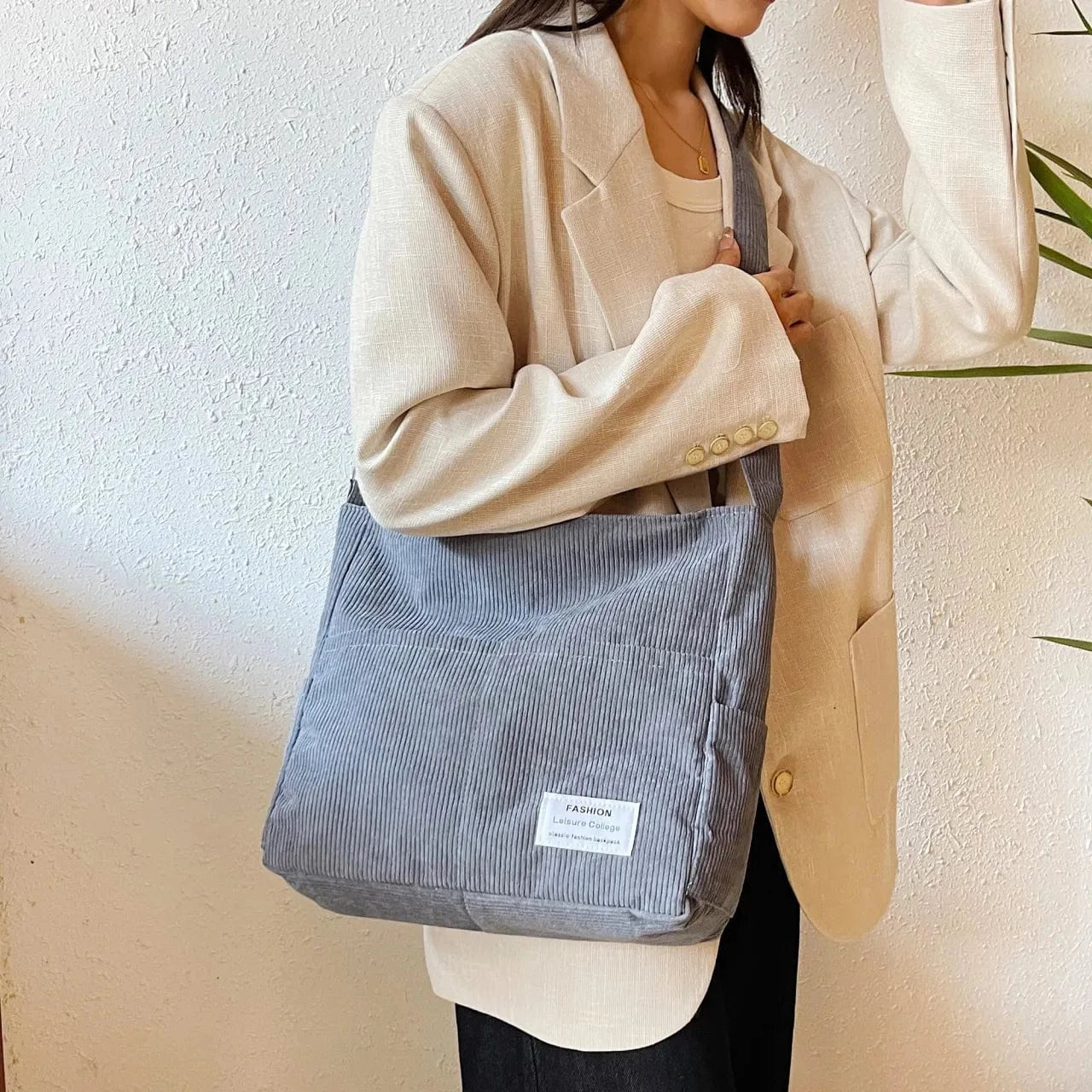 Trendsi Blue / onesize Corduroy Crossbody Messenger Bag