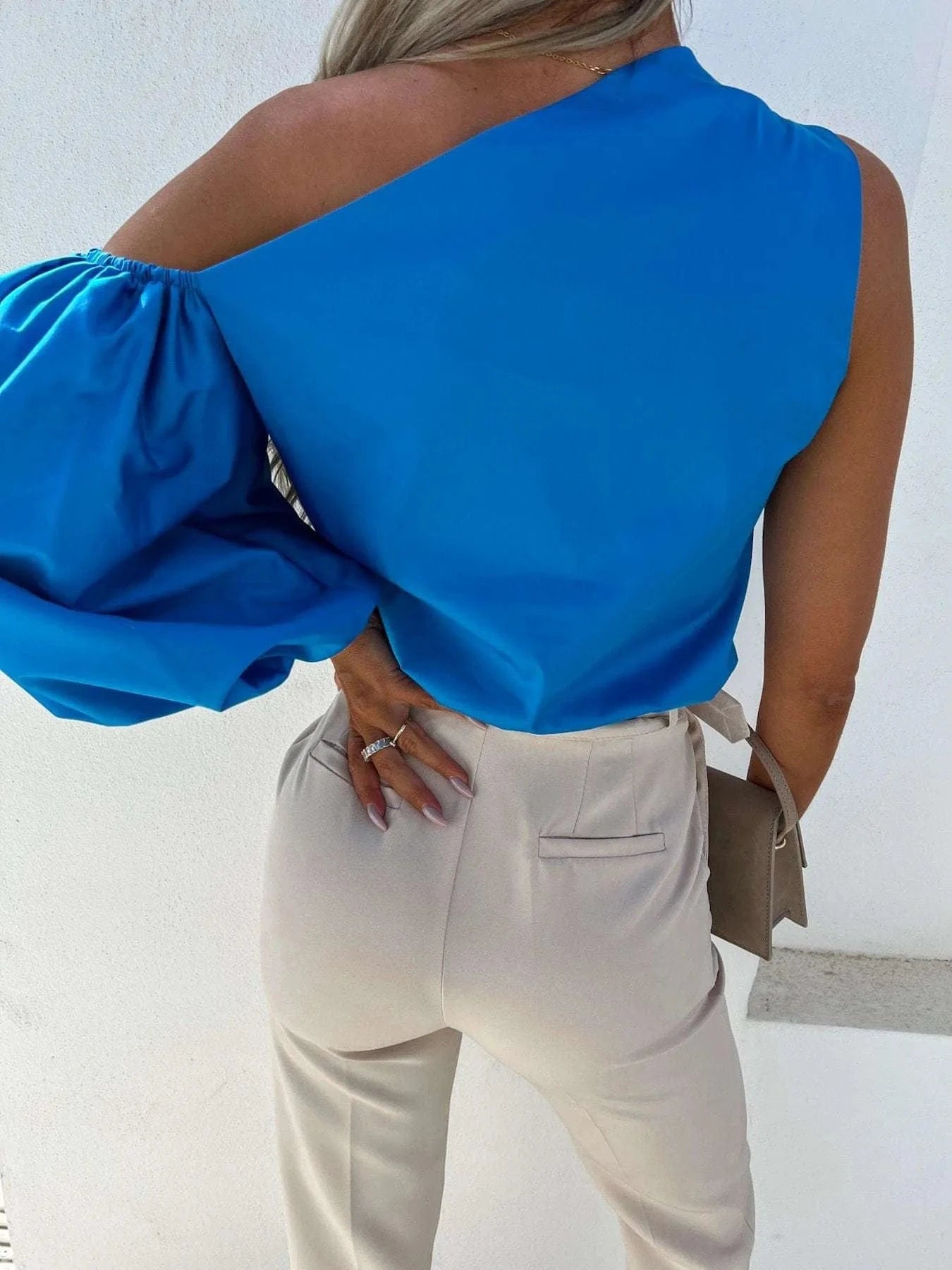 Trendsi Blue / S One Shoulder Puff Sleeve Blouse