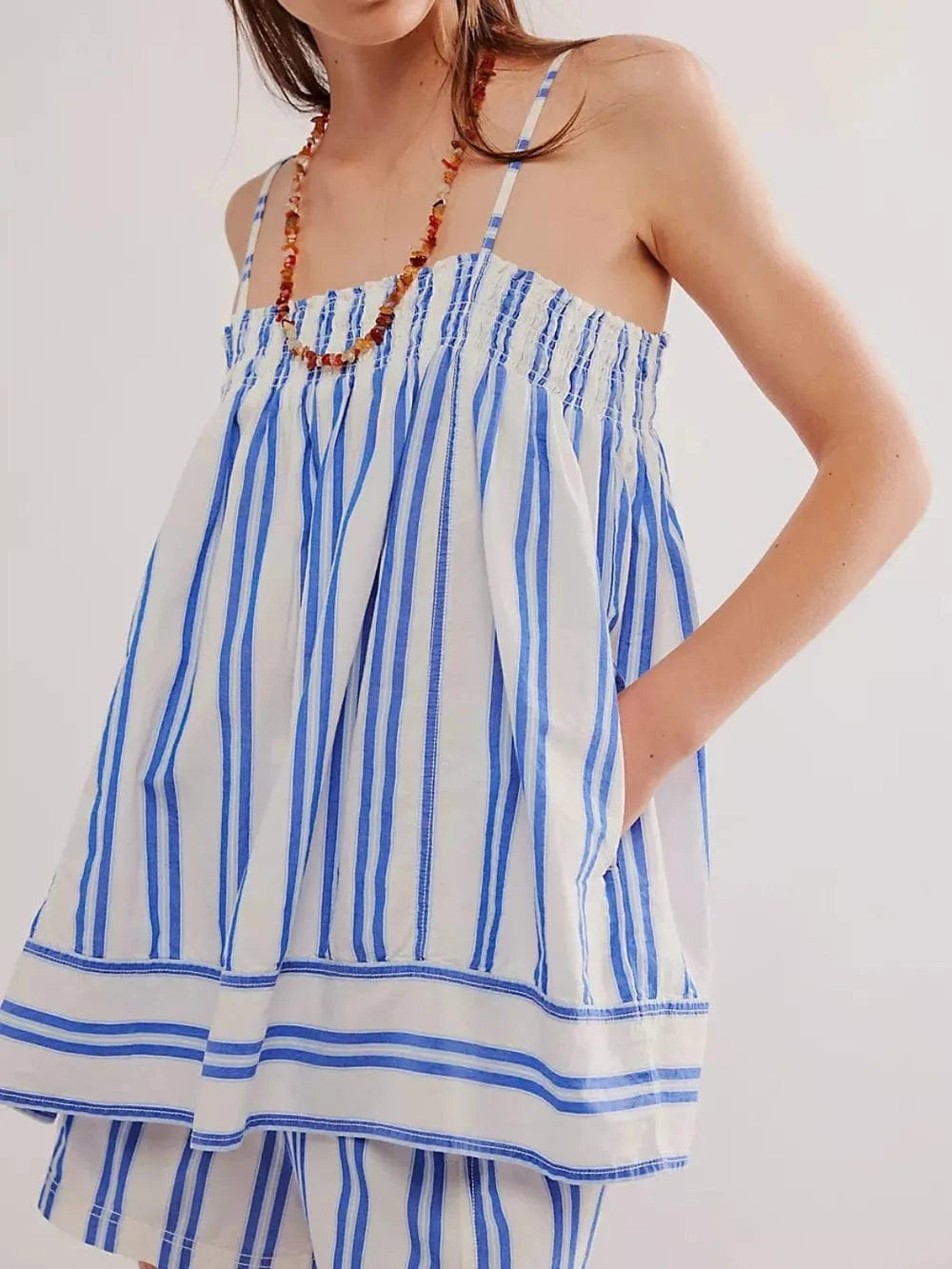 Trendsi Blue / S Smocked Square Neck Cami and Shorts Set