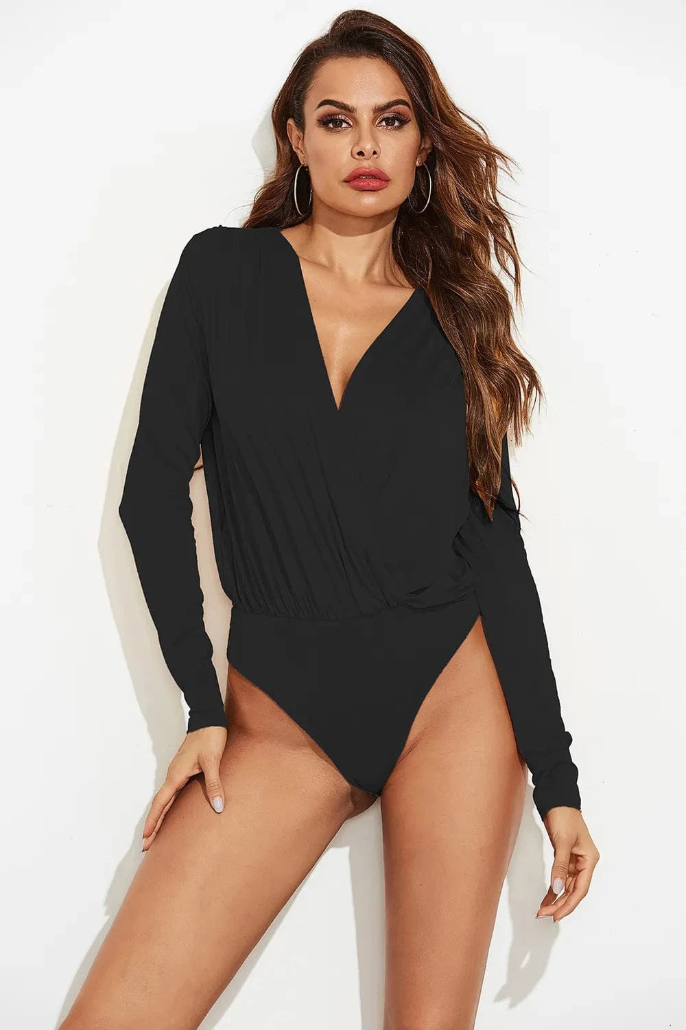 Trendsi bold bodysuits Surplice Long Sleeve Bodysuit