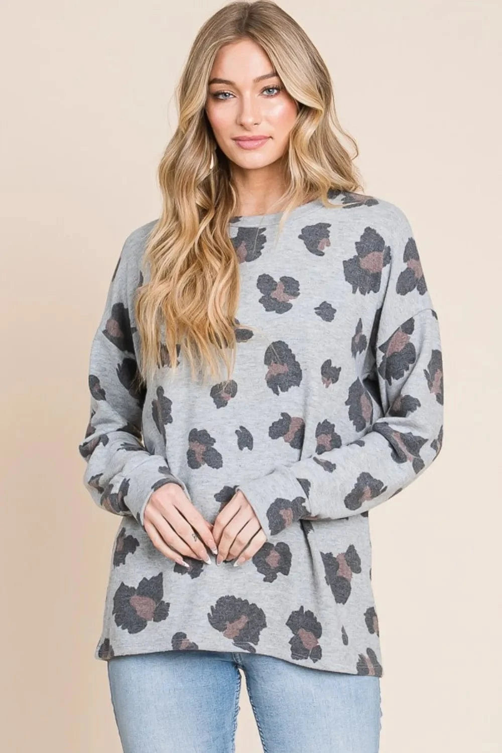 Trendsi BOMBOM Leopard Drop Shoulder T-Shirt