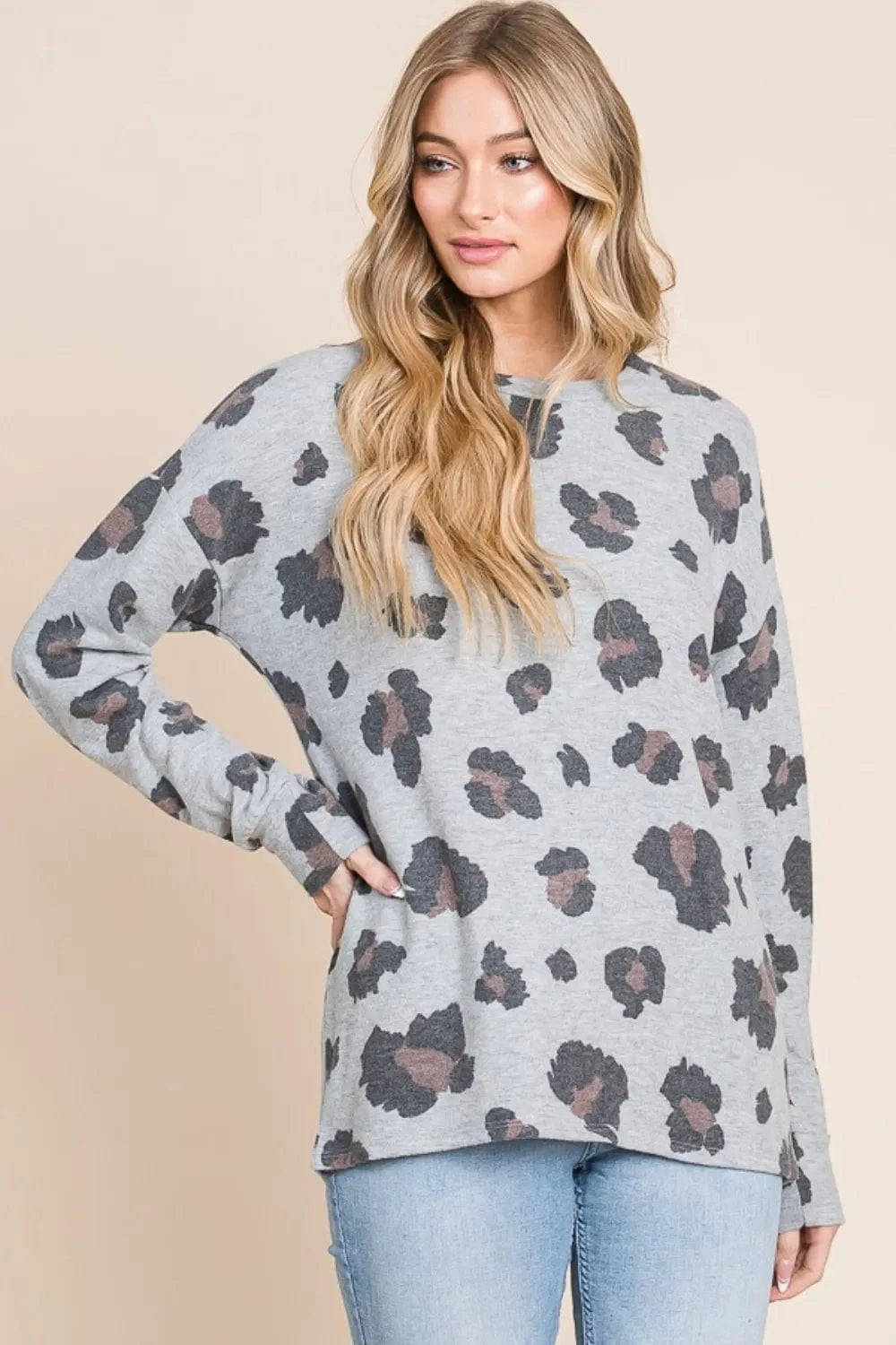 Trendsi BOMBOM Leopard Drop Shoulder T-Shirt