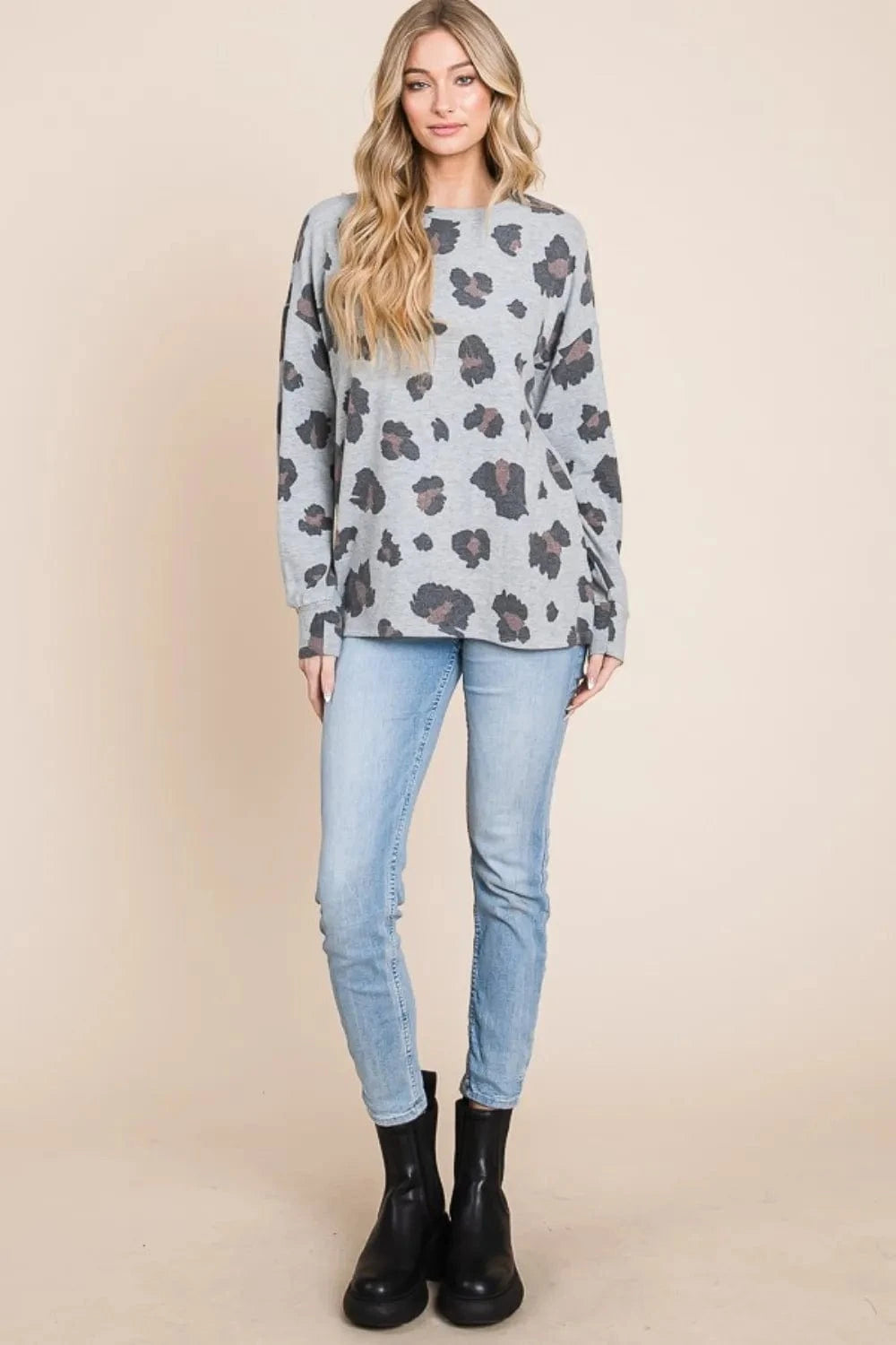 Trendsi BOMBOM Leopard Drop Shoulder T-Shirt