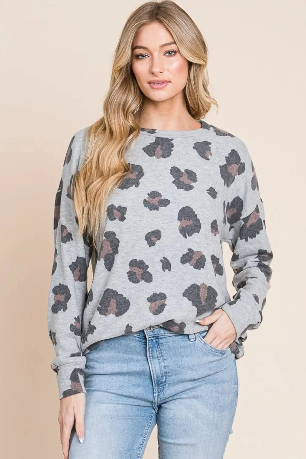 Trendsi BOMBOM Leopard Drop Shoulder T-Shirt