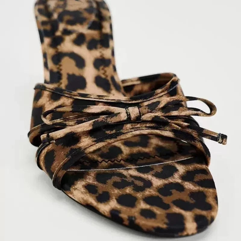 Trendsi Bow Leopard Kitten Heel Sandals