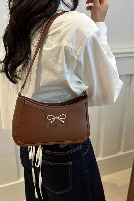 Trendsi Bow Trim PU Leather Shoulder Bag