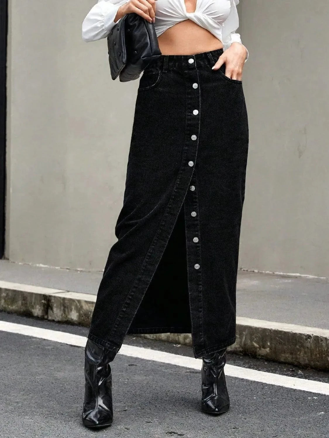 Trendsi Button Front Denim Skirt