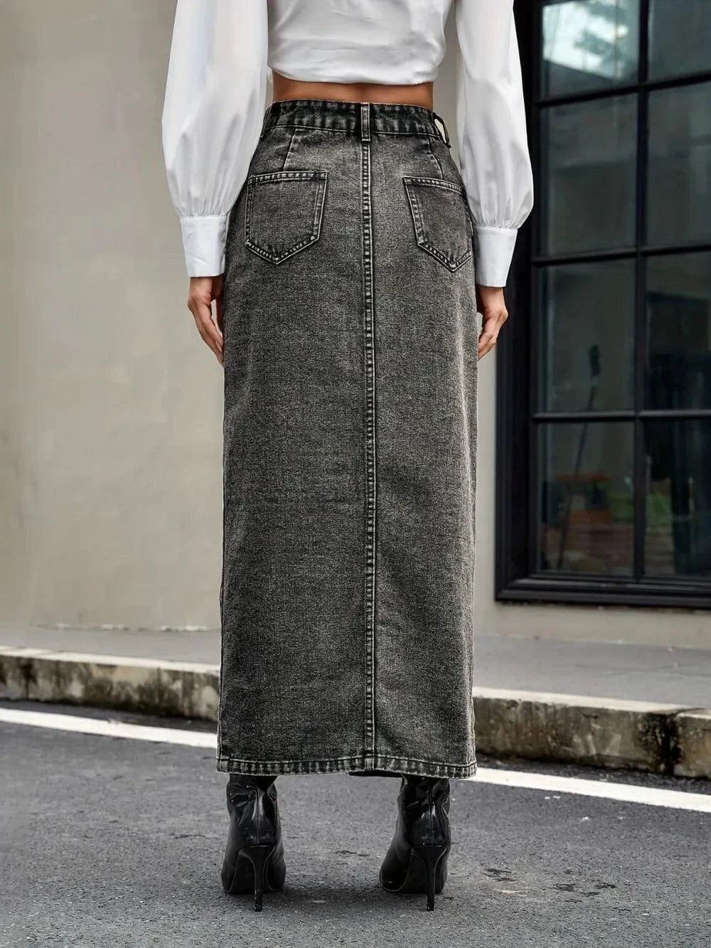 Trendsi Button Up High Rise Denim Skirt
