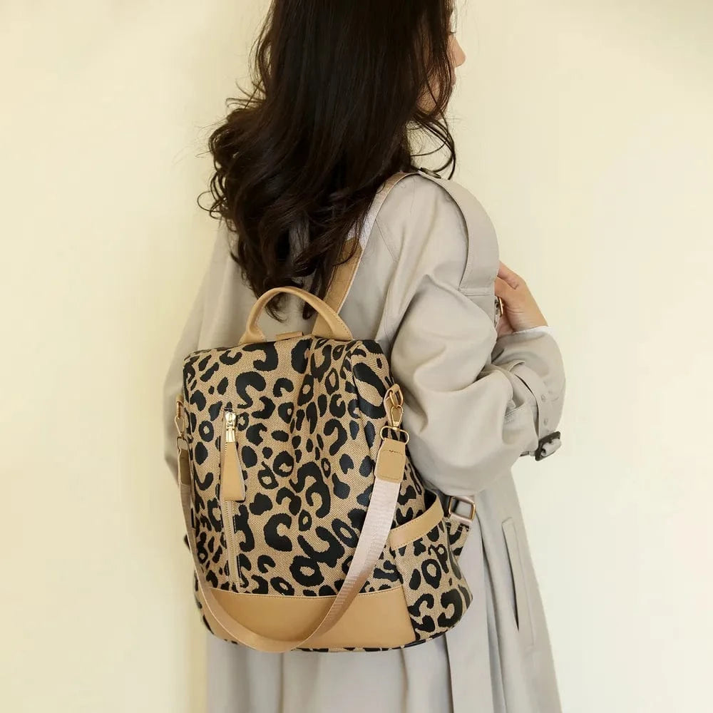 Trendsi Camel / One Size Leopard PU Leather Backpack Bag