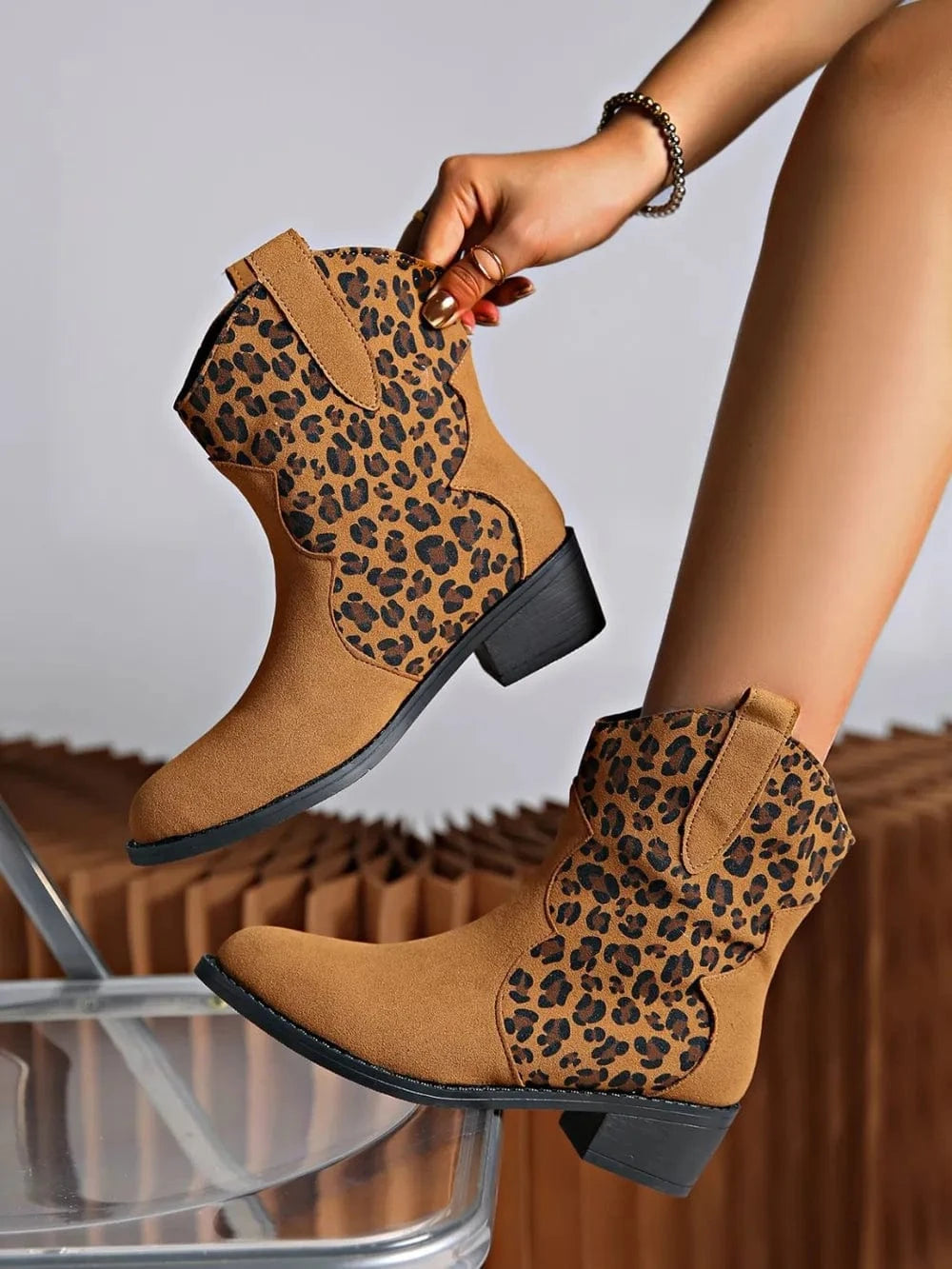 Trendsi Caramel / 35(US4) Leopard Suede Block Heel Boots