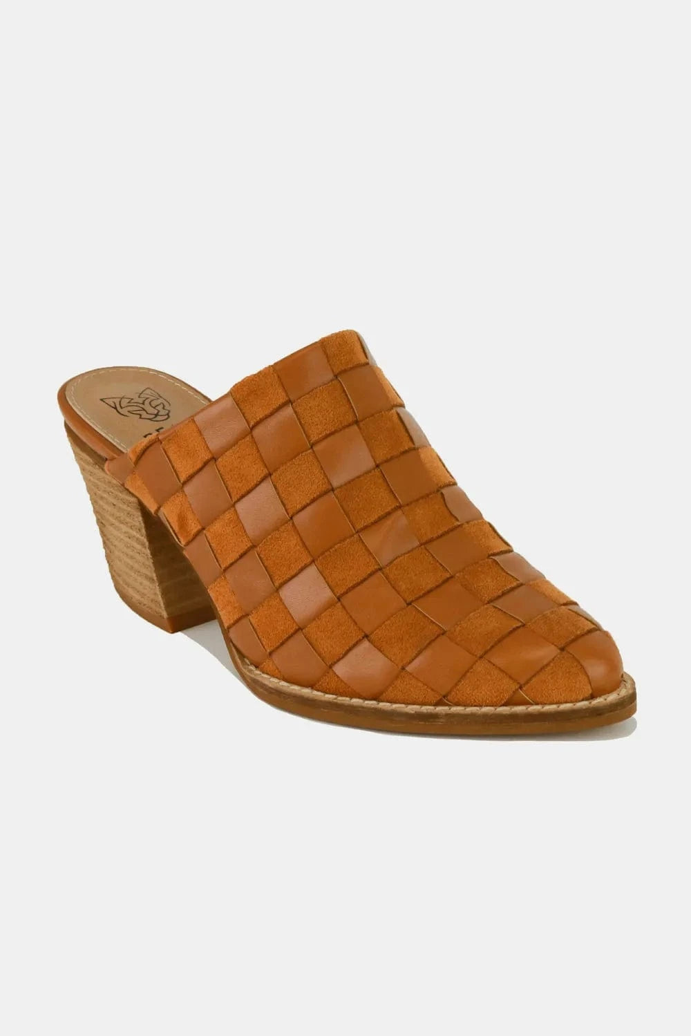 Trendsi Caramel / 6 Beast Fashion Woven Checkerboard Block Heel Mule Shoes