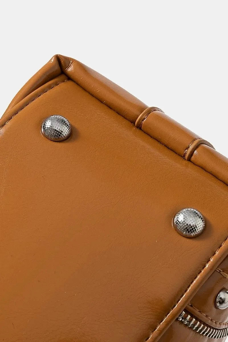 Trendsi Caramel / One Size Fame Faux Leather Studded Trim Shoulder Bag
