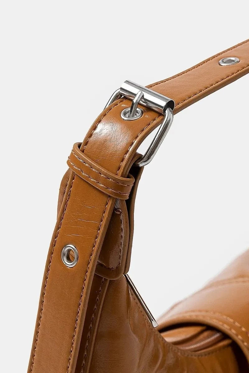 Trendsi Caramel / One Size Fame Faux Leather Studded Trim Shoulder Bag