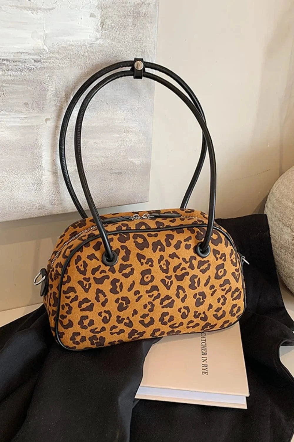 Trendsi Caramel / One Size Leopard Suede Medium Shoulder Bag