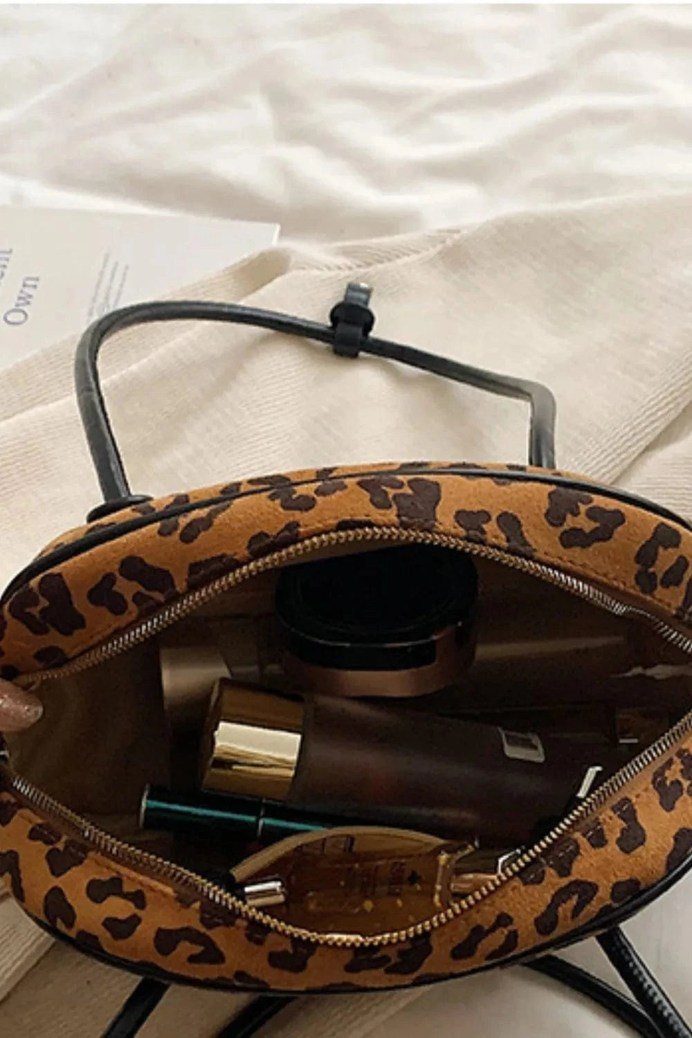 Trendsi Caramel / One Size Leopard Suede Medium Shoulder Bag