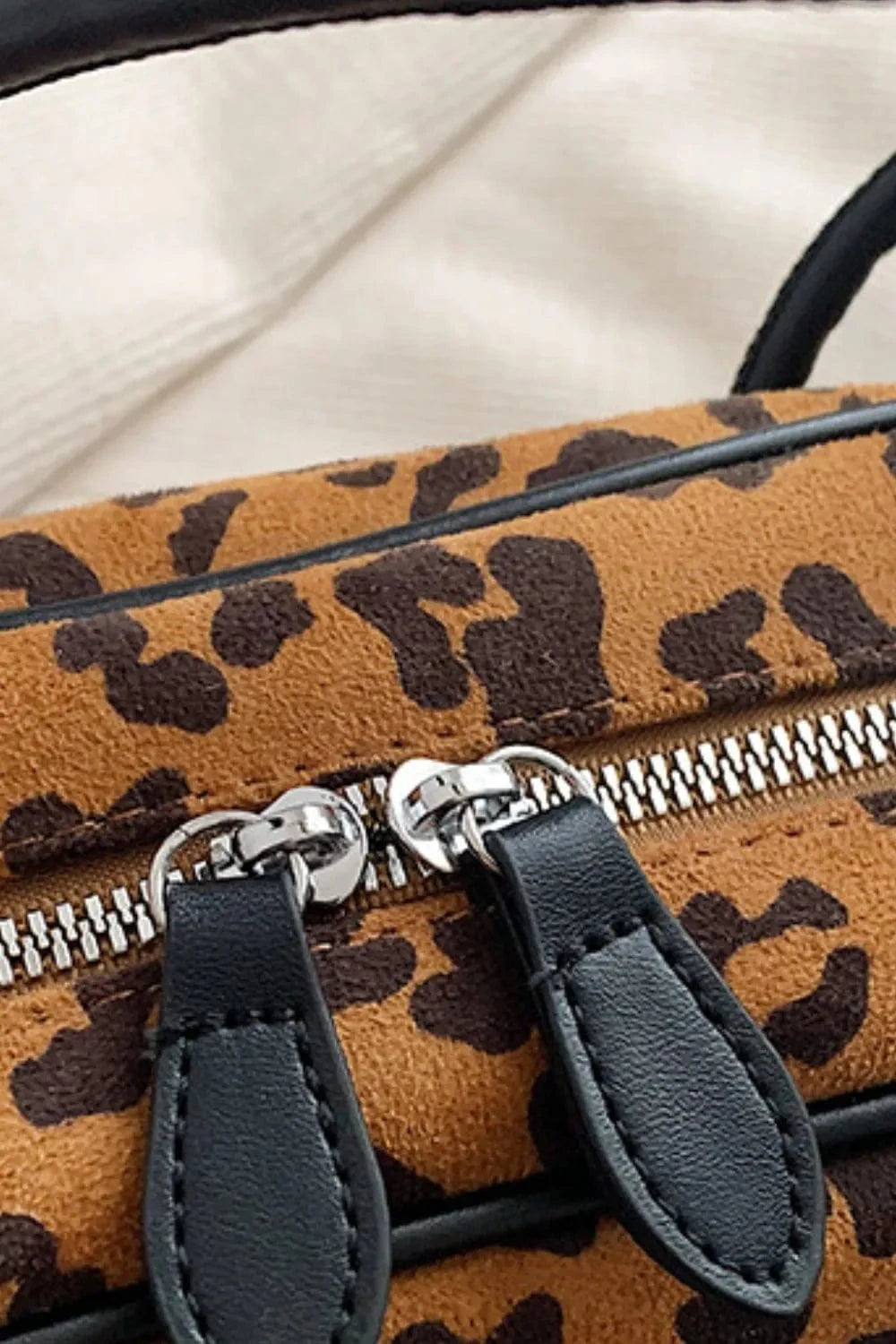 Trendsi Caramel / One Size Leopard Suede Medium Shoulder Bag