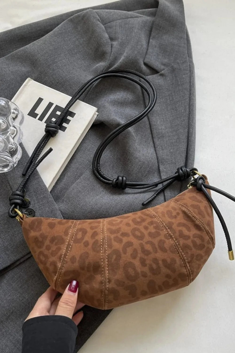 Trendsi Caramel / One Size PU Leather Strap Suede Shoulder Bag