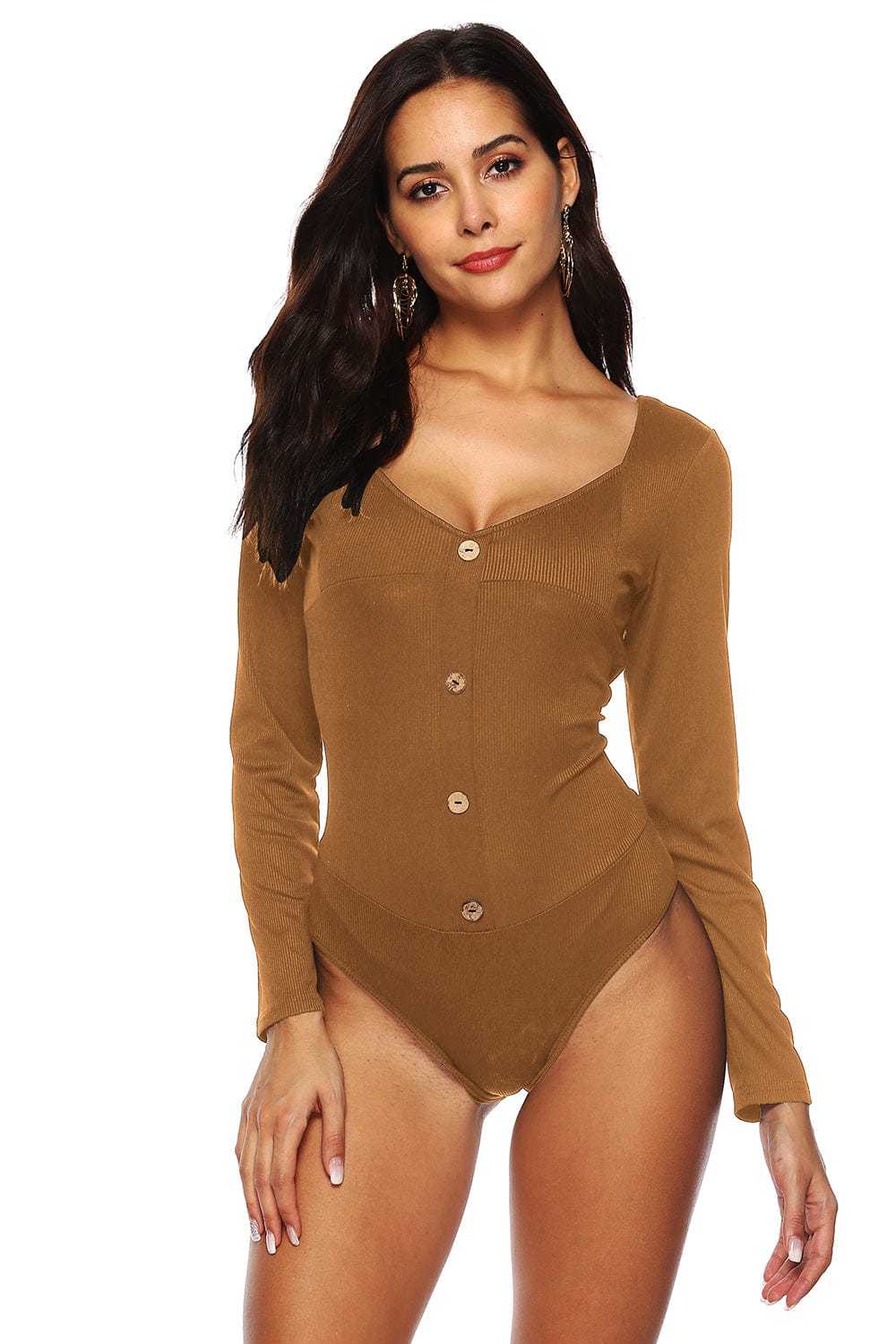 Trendsi Caramel / S Button Detail Bodysuit
