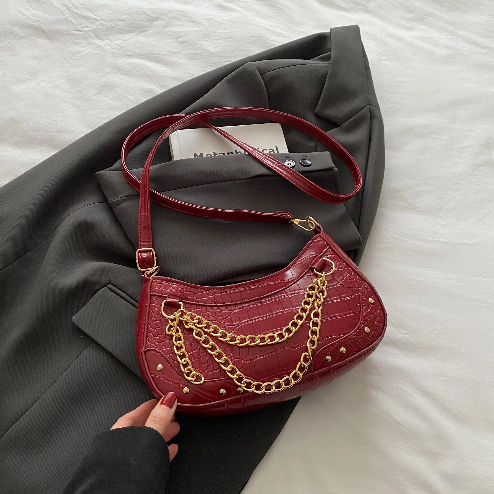 Trendsi Chain-Embellished Shoulder Bag