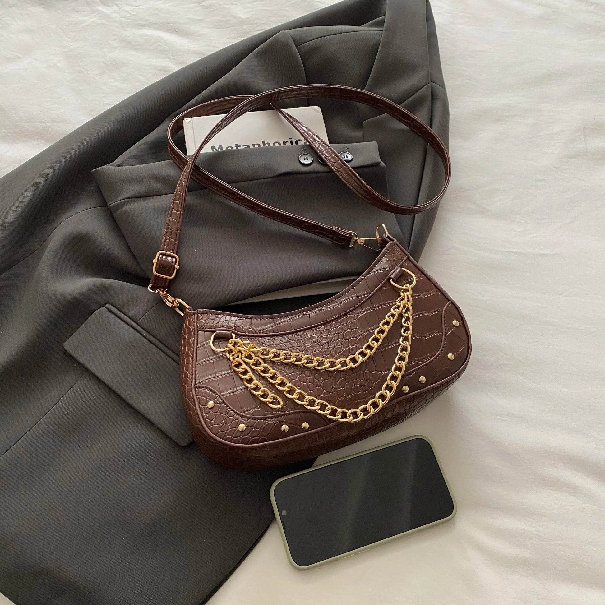 Trendsi Chain-Embellished Shoulder Bag