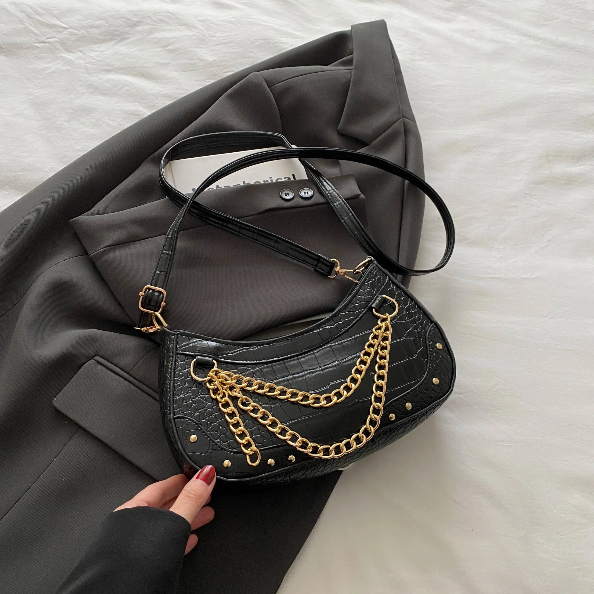 Trendsi Chain-Embellished Shoulder Bag