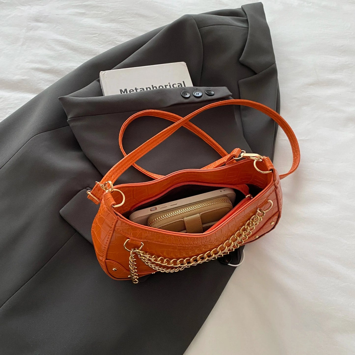 Trendsi Chain-Embellished Shoulder Bag