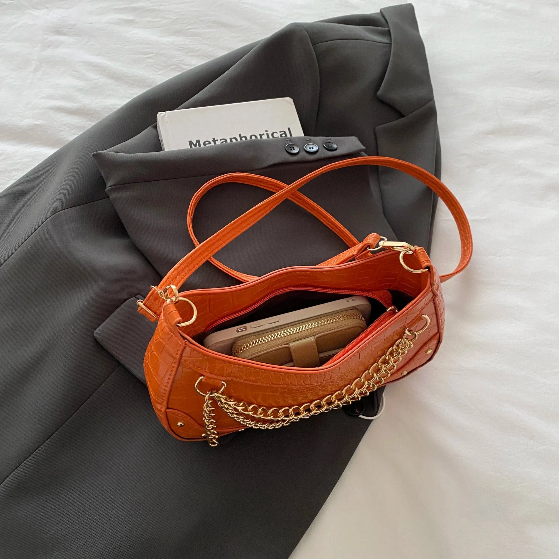 Trendsi Chain-Embellished Shoulder Bag