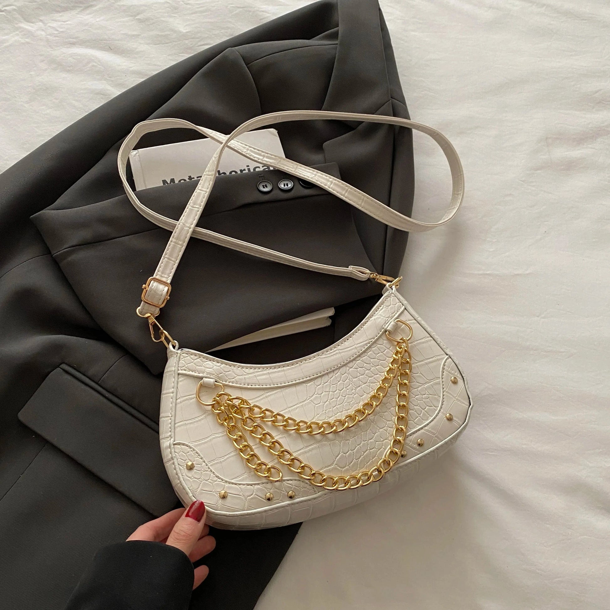 Trendsi Chain-Embellished Shoulder Bag