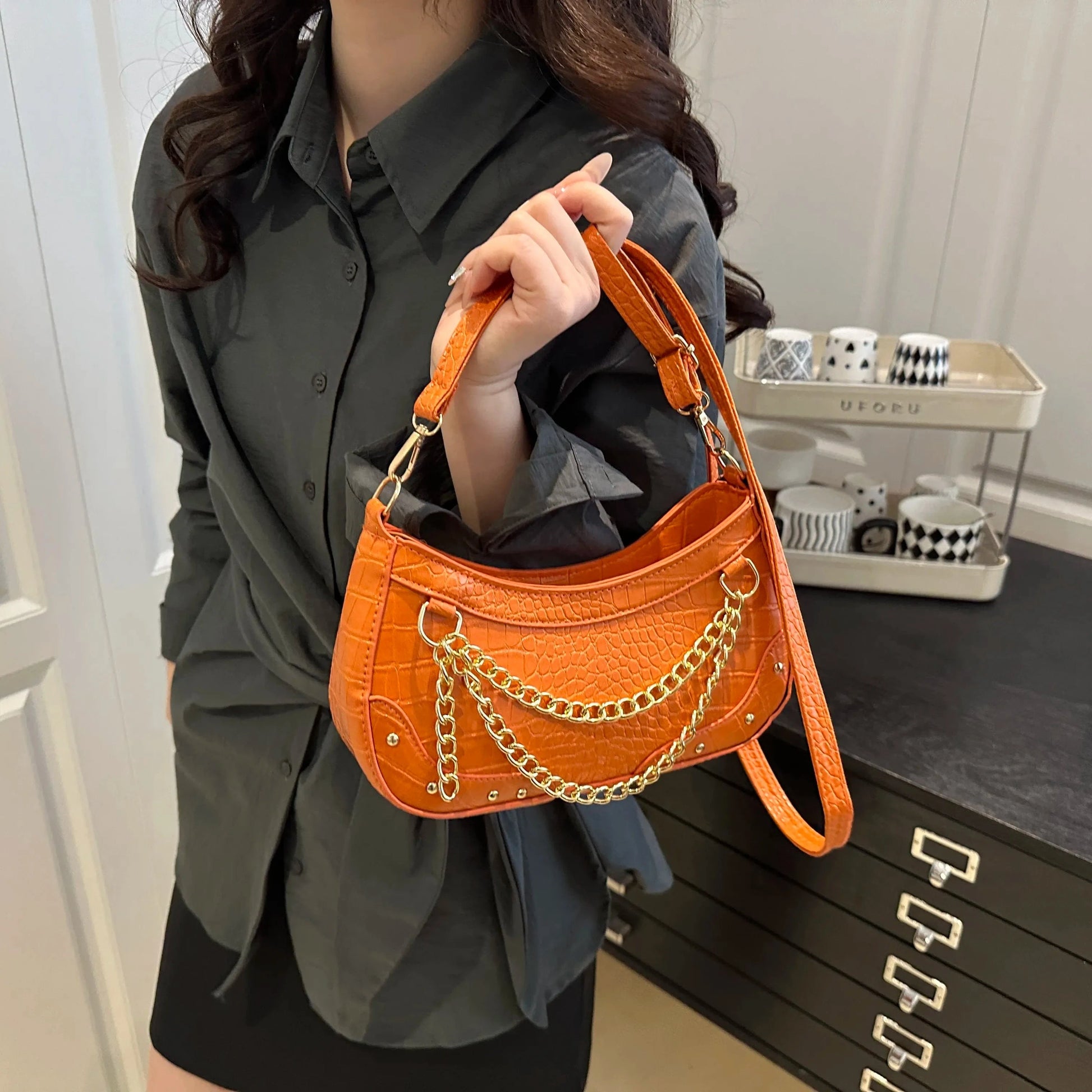 Trendsi Chain-Embellished Shoulder Bag