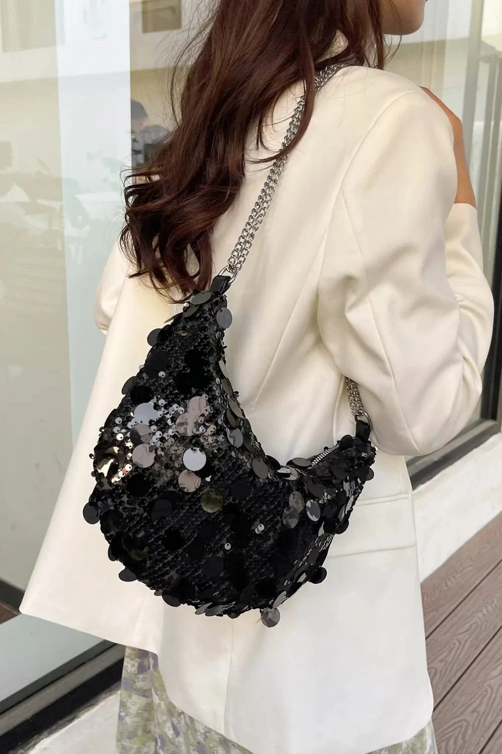 Trendsi chic bags Black / One Size Sequin Chain Crossbody Bag