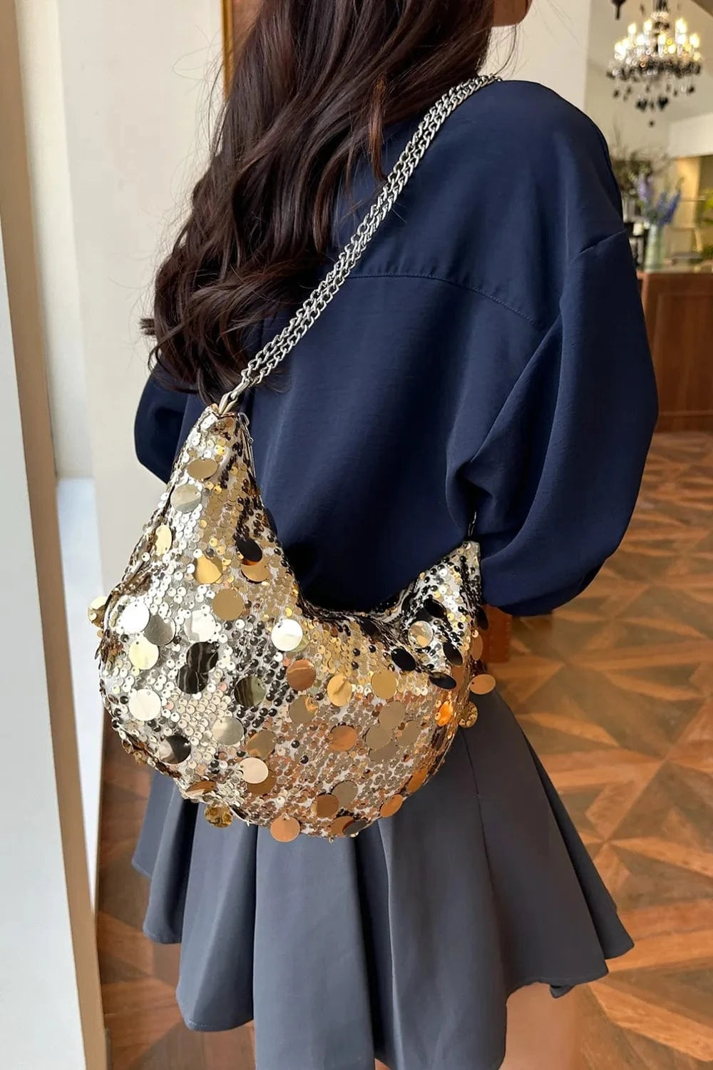Trendsi chic bags Gold / One Size Sequin Chain Crossbody Bag