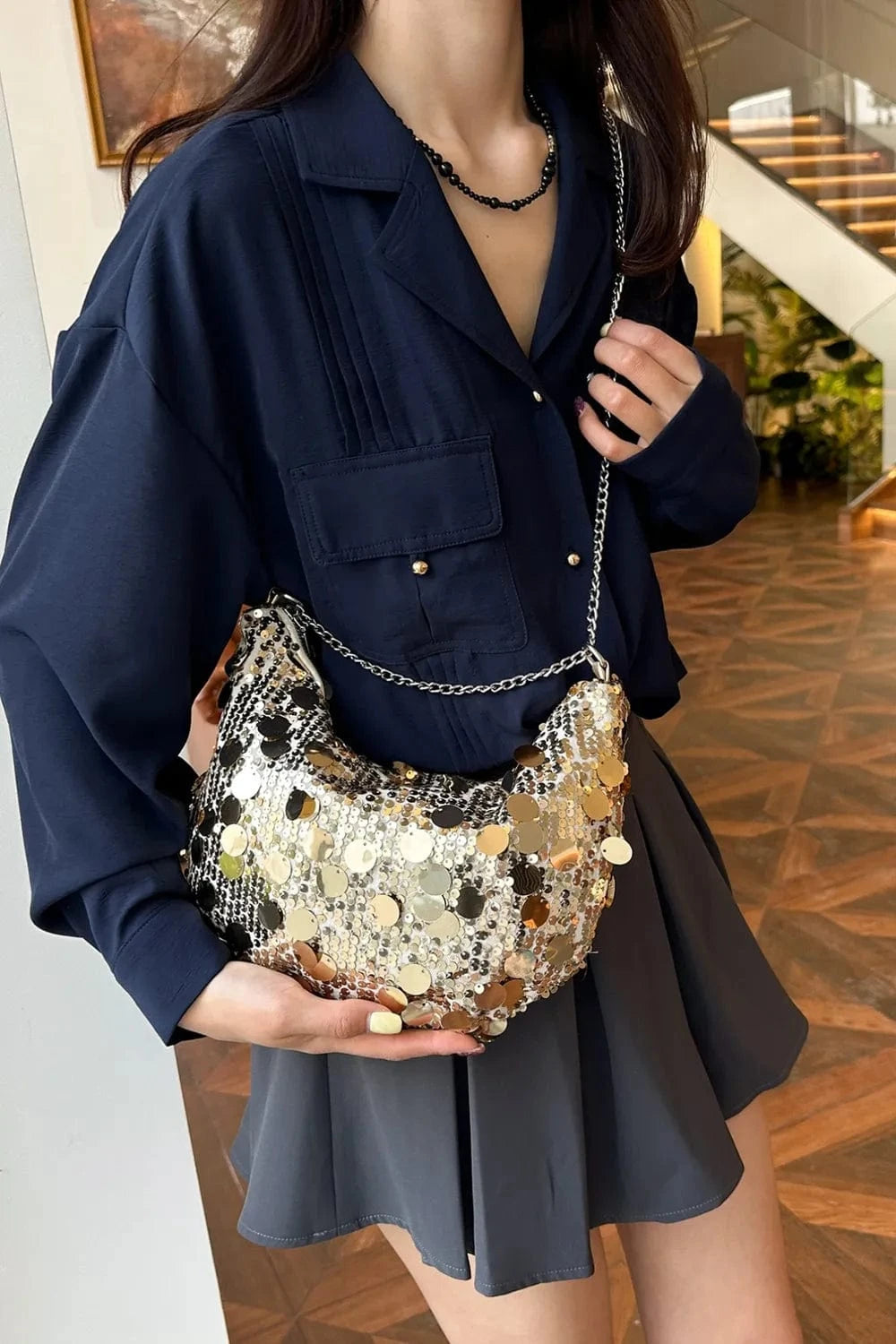 Trendsi chic bags Sequin Chain Crossbody Bag