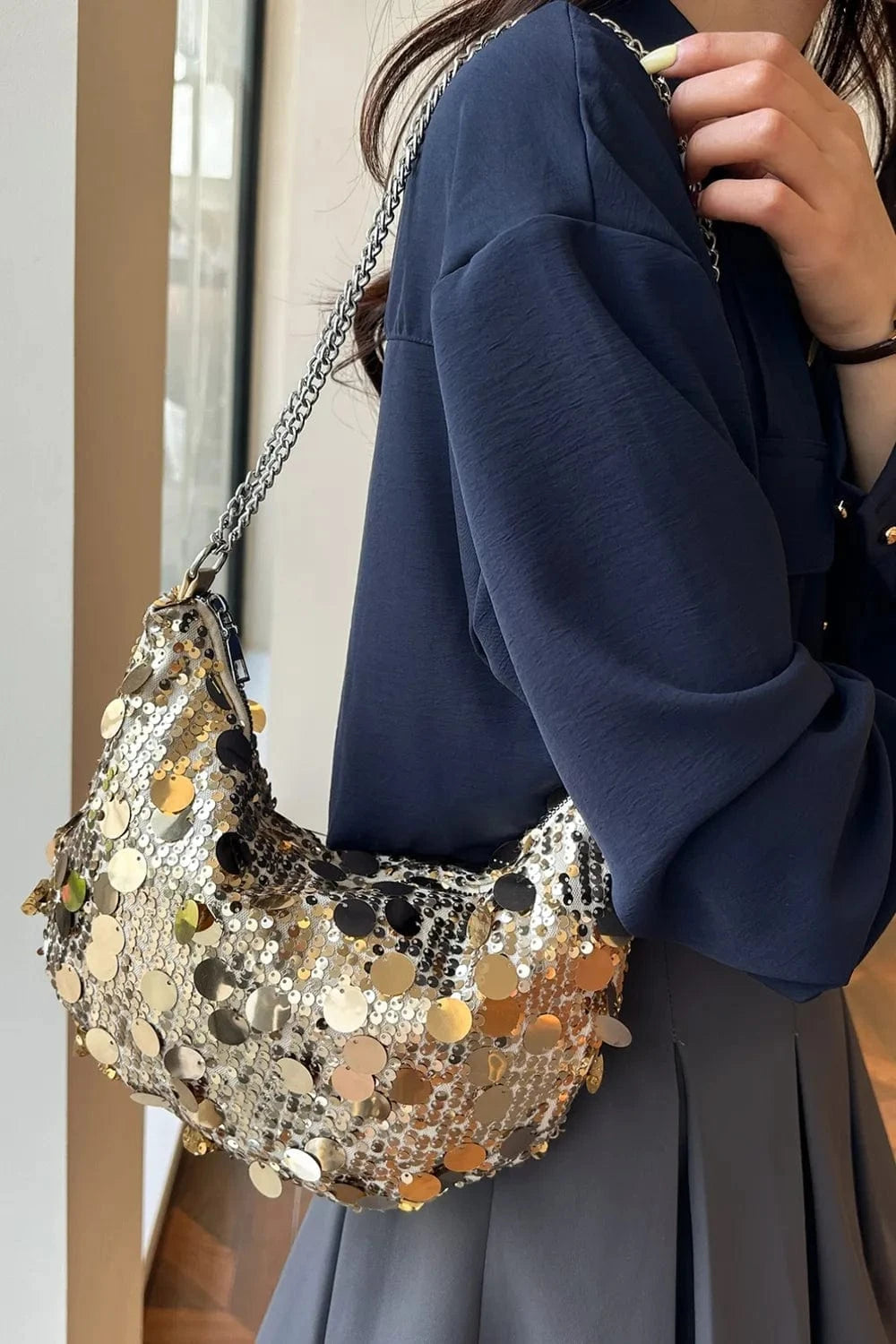 Trendsi chic bags Sequin Chain Crossbody Bag