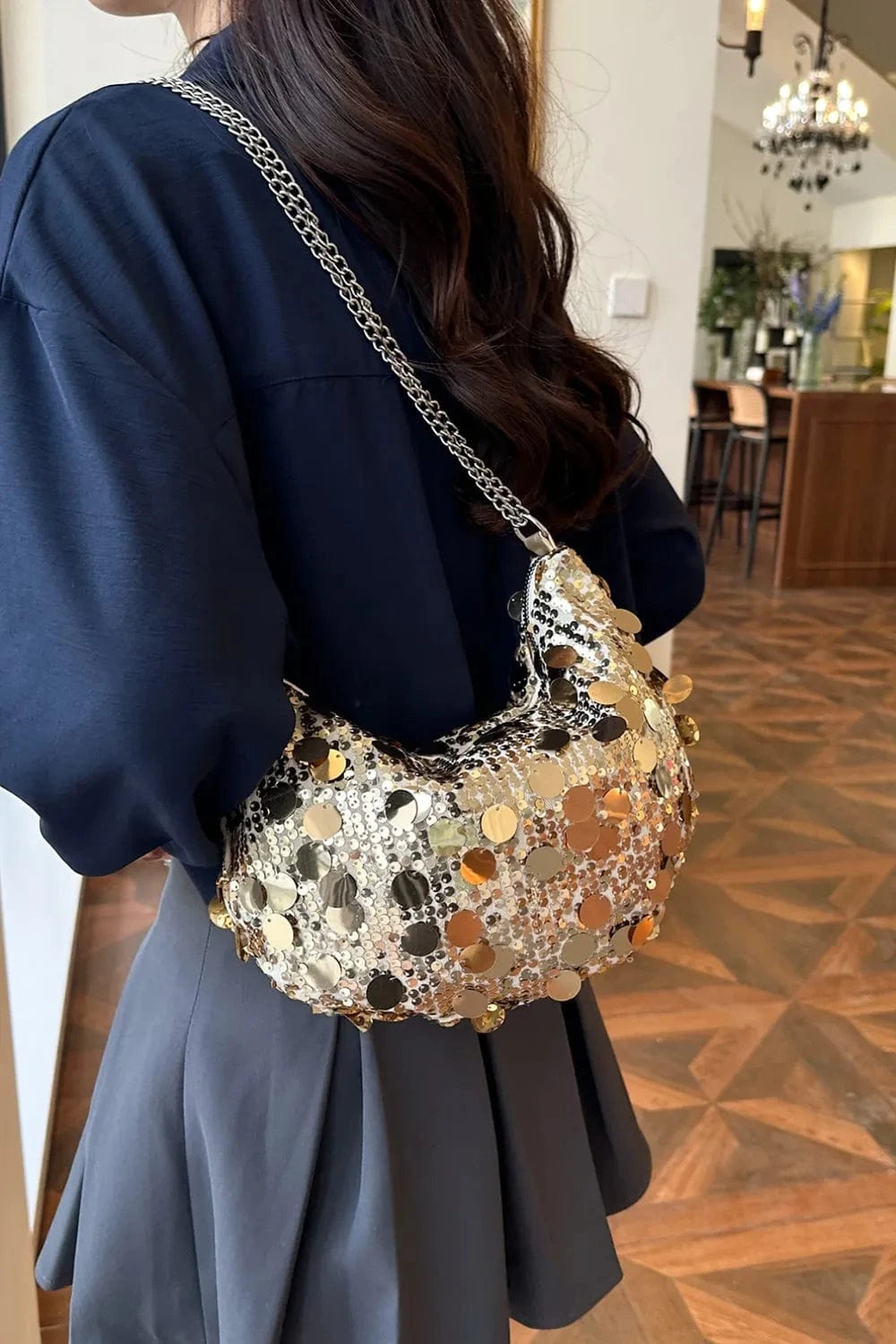 Trendsi chic bags Sequin Chain Crossbody Bag