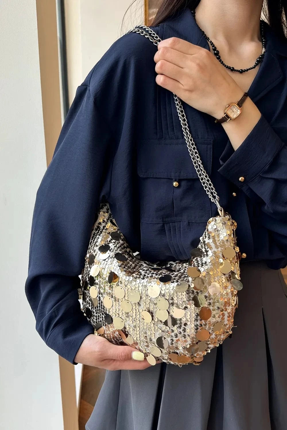 Trendsi chic bags Sequin Chain Crossbody Bag