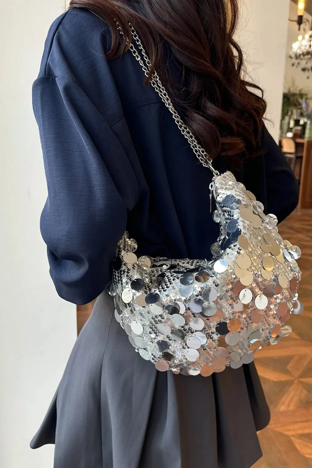 Trendsi chic bags Sequin Chain Crossbody Bag