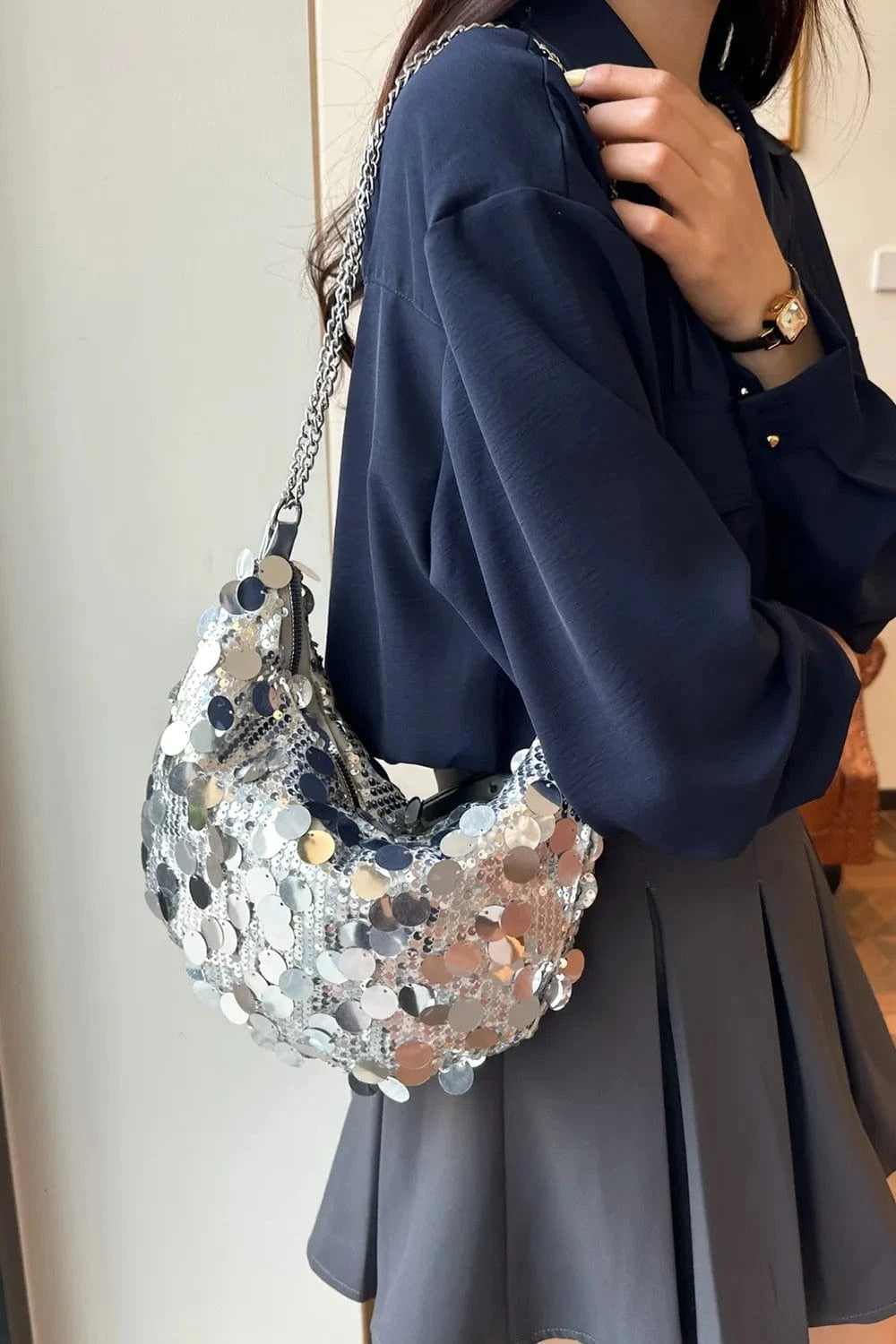 Trendsi chic bags Sequin Chain Crossbody Bag