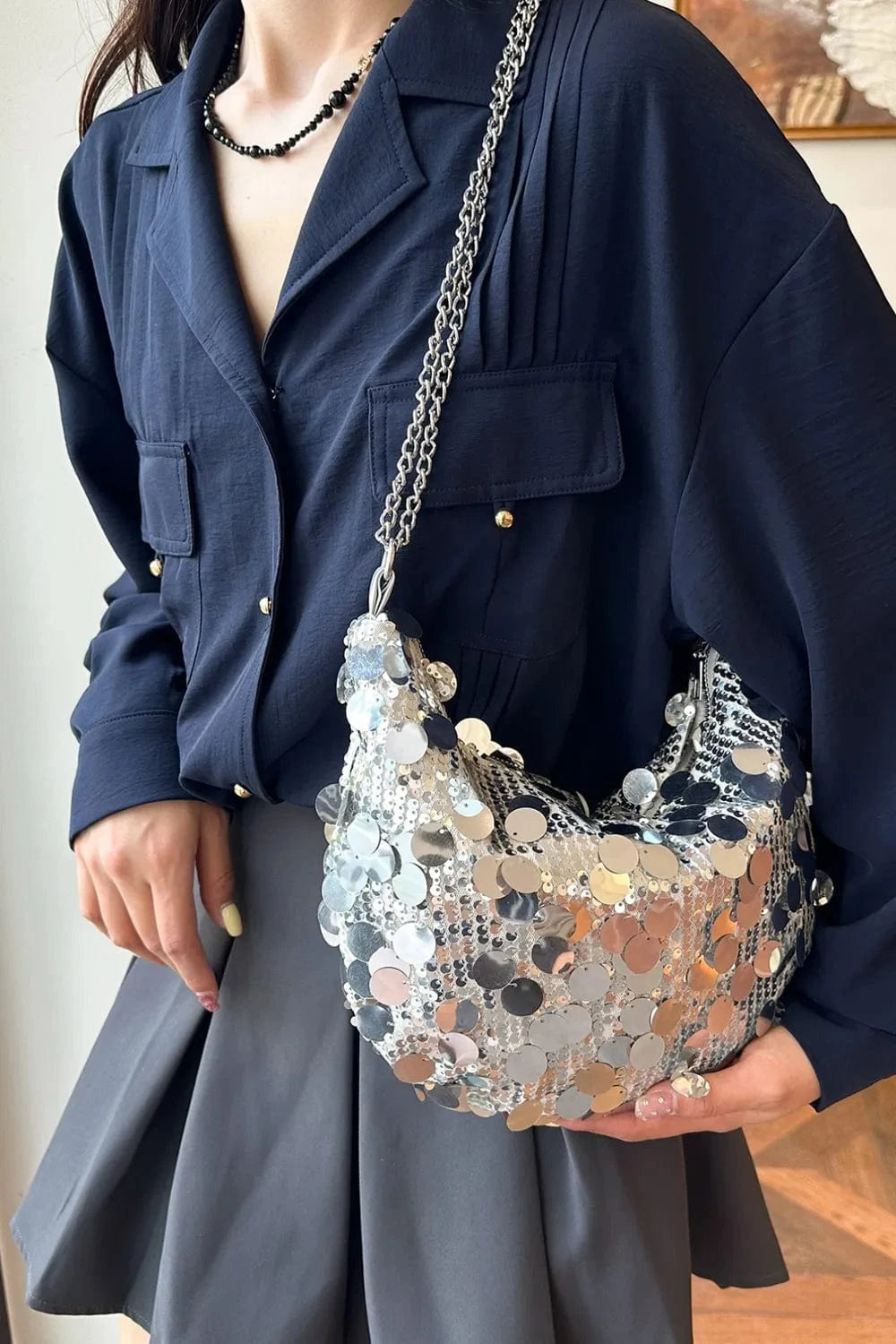 Trendsi chic bags Sequin Chain Crossbody Bag