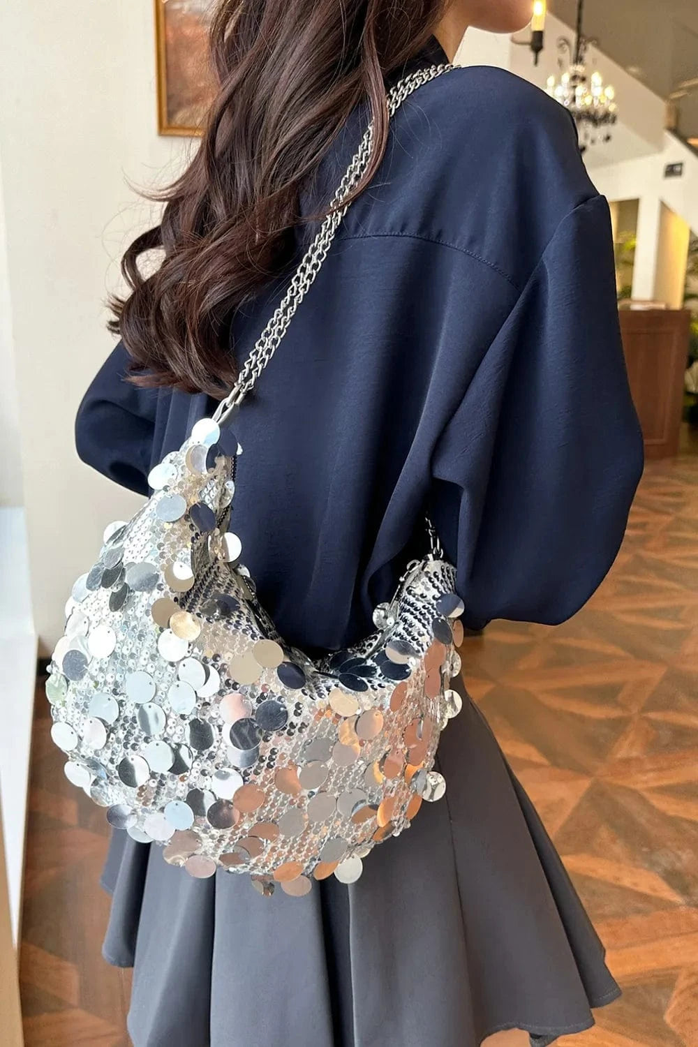 Trendsi chic bags Silver / One Size Sequin Chain Crossbody Bag