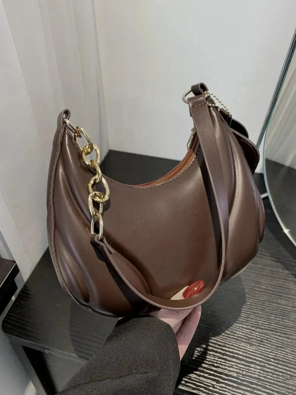 Trendsi Chocolate / One Size PU Leather Shoulder Bag with EarPods Bag