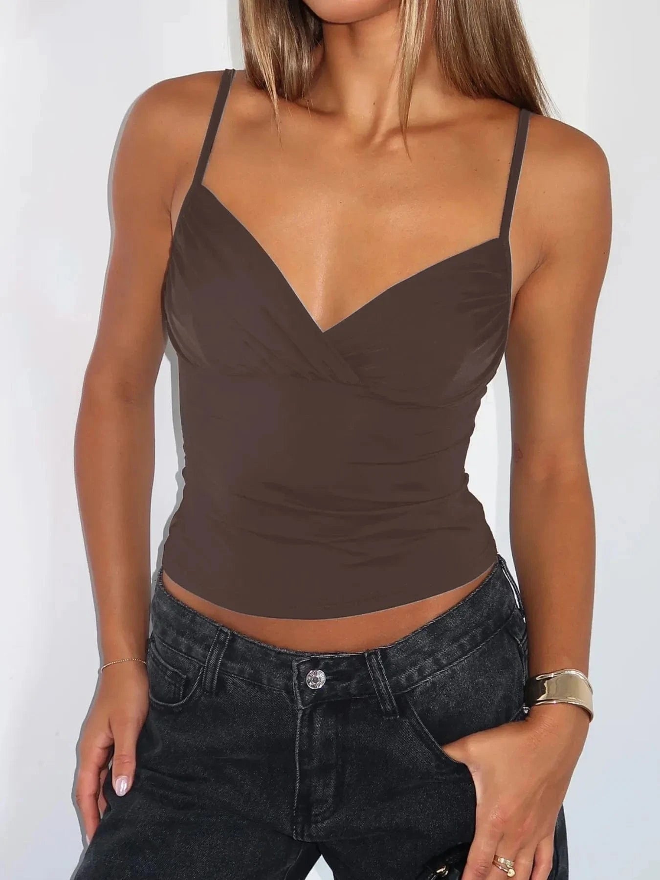 Trendsi Coffee Brown / S V-Neck Cami Top